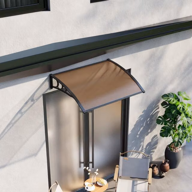 Livingandhome Curved Overdoor Awning Rain Canopy, Brown, Width: 120 cm