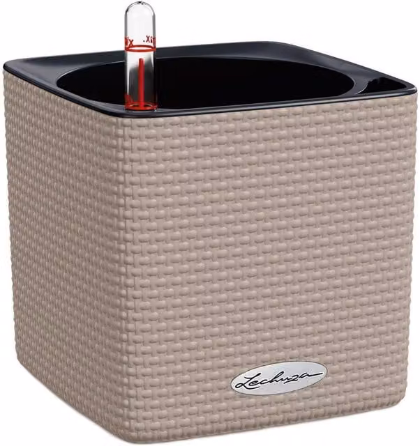 Lechuza Cube Square Poly Resin Indoor Self-Watering Planter in Sand Brown, 1.4l