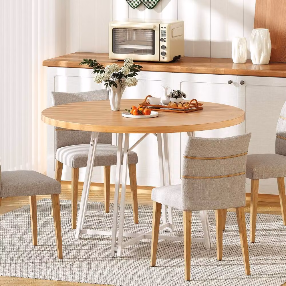 Costway Modern Round Dining Table in Brown Wood, Diameter: 118 cm, Height: 76.5 cm – 2