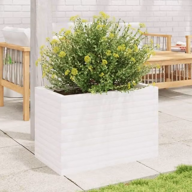 Berkfield Home White Decorative Garden Planter, Solid Wood, W: 70 cm, D: 40 cm, H: 45.5 cm