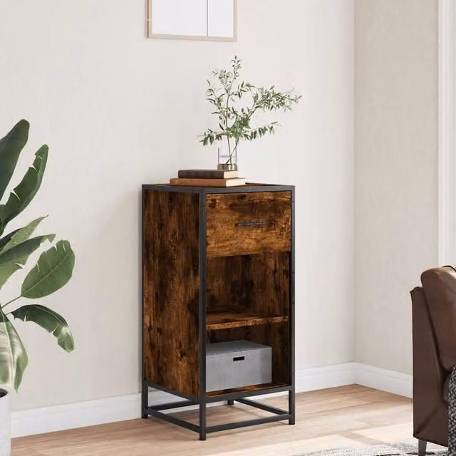 Berkfield Home Smoked Oak Sideboard in Brown, W/D/H: 35.5 x 35 x 76 cm