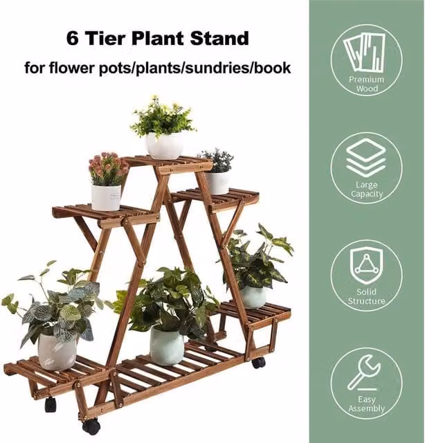 NESTLUNE Triangular 6-Tier Wooden Plant Stand in Brown, H 100 x W 15 x D 15 cm