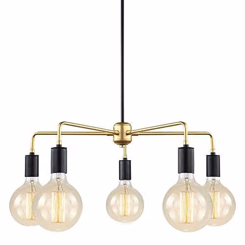Italux Malene Modern Hanging Pendant Light in Black and Gold with 5 x E27 Sockets