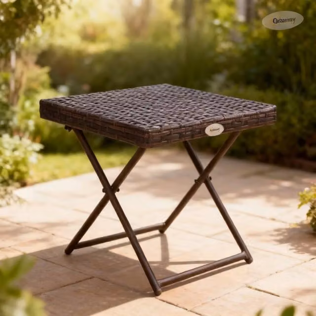 ERGOVEXA Folding Brown Polyrattan Garden Coffee Table, W/D/H: 40 x 40 x 40 cm