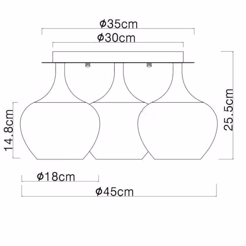 Globo Lighting Round Smoked Glass Ceiling Light in Black and Copper, Diameter: 45 cm, Height: 25.5 cm, 3x E27 – 5