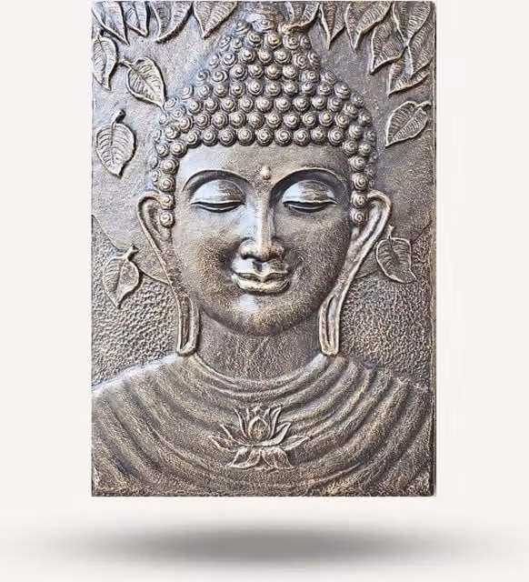 KDMK Antique Gold Buddha Relief Metal Wall Plaque, W: 70 cm, H: 70 cm, D: 1 cm