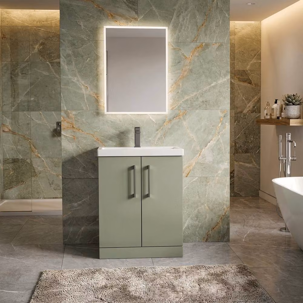 Balterley Contemporary Floor Standing 2-Door Vanity Basin in Satin Green, W: 60 cm – 2