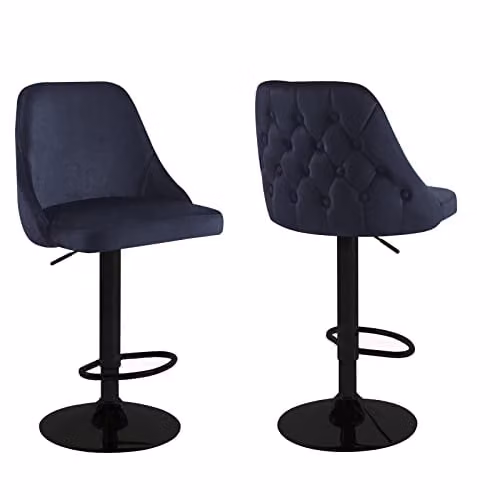 HYGRAD Set of 2 Black Velvet Swivel Bar Stools with Height Adjustment