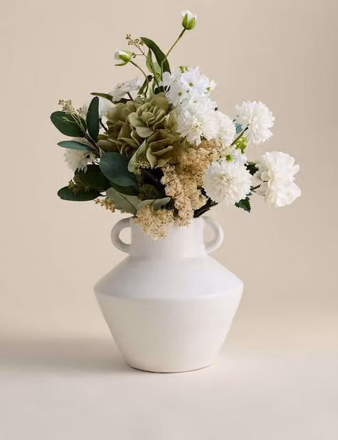 M&S White Real Touch Mixed Floral Arrangement in a Ceramic Tabletop Vase