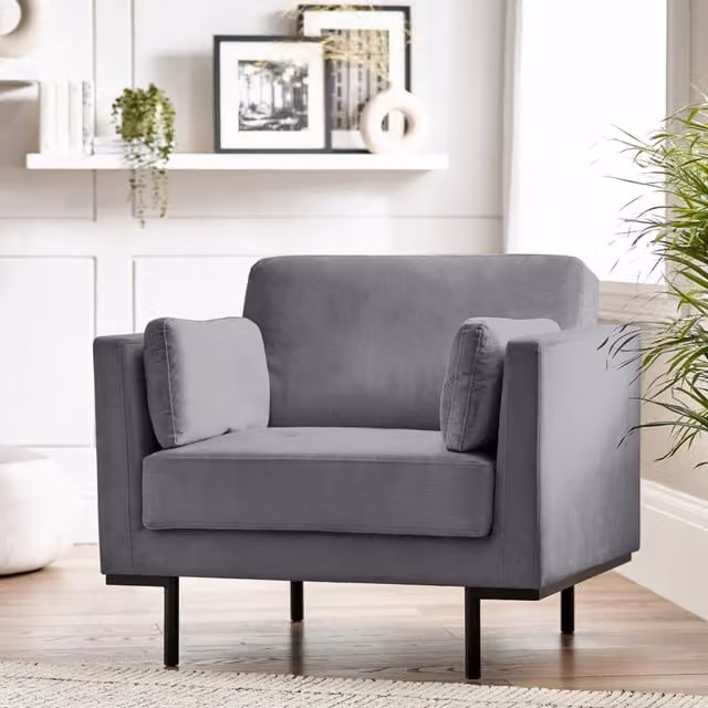FurnitureboxUK Evelyn Modern Velvet Armchair in Grey and Black