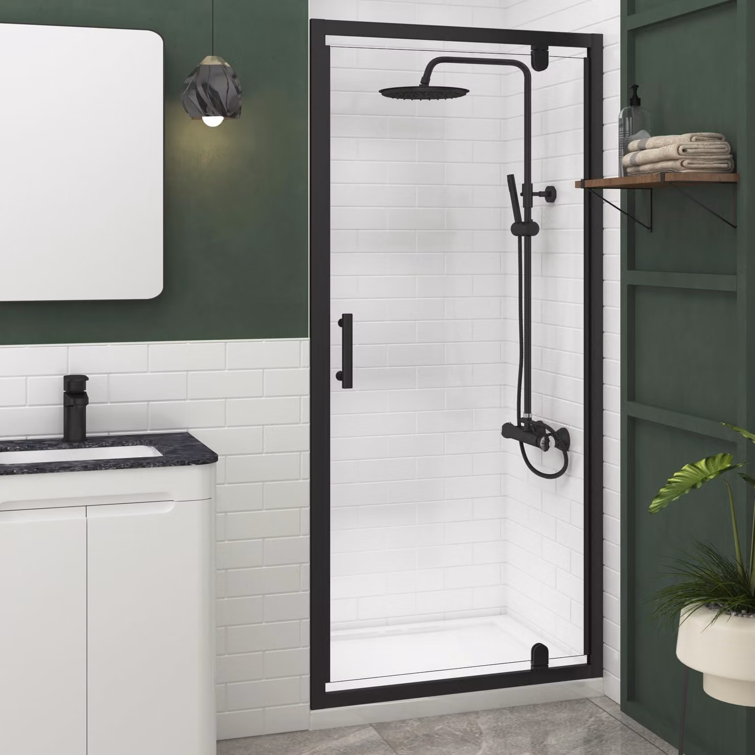 Royal Bathrooms Milan 900mm Matt Black Pivot Shower Door with 6mm Clear Glass