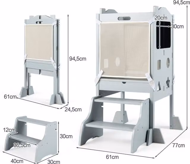 COSTWAY Foldable Toddler Step Stool in Grey