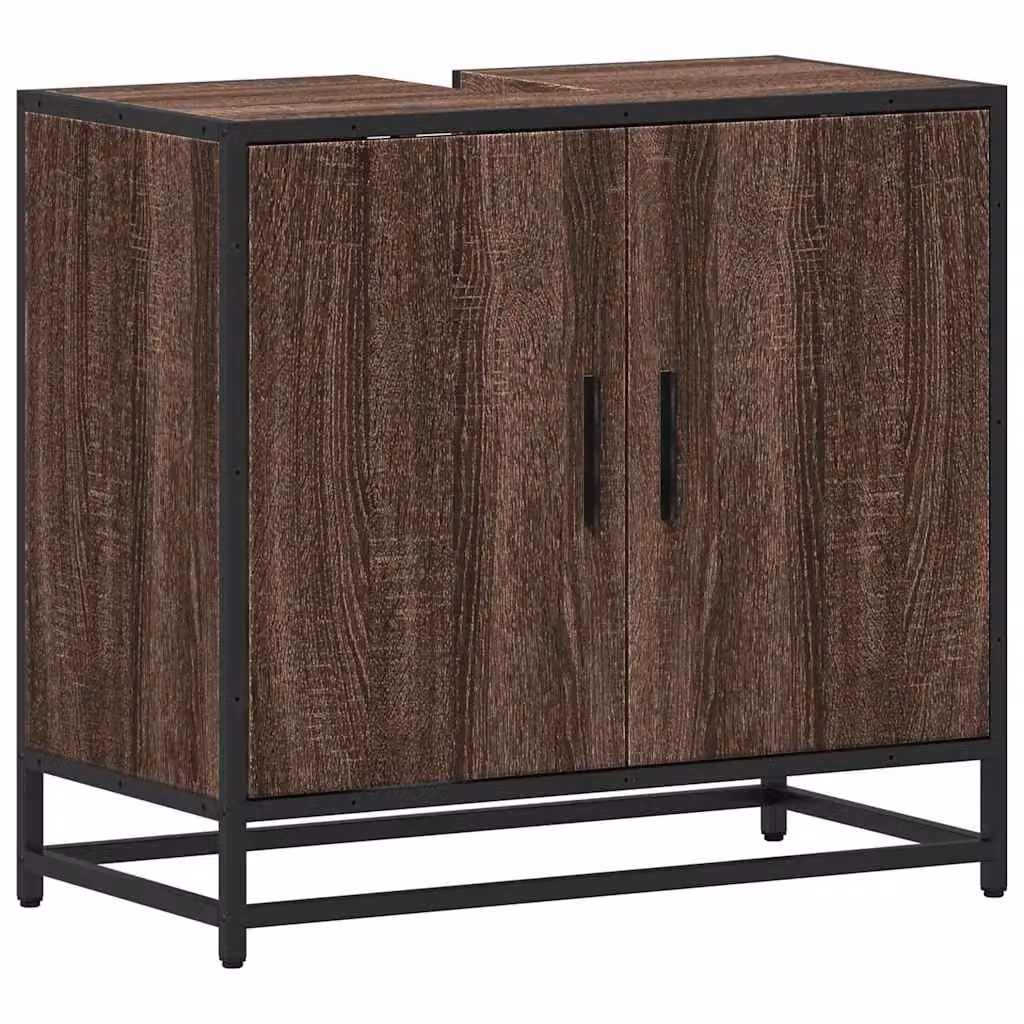 Berkfield Home Bathroom Sink Cabinet in Brown Oak, W: 65 cm, D: 33 cm, H: 60 cm – 2
