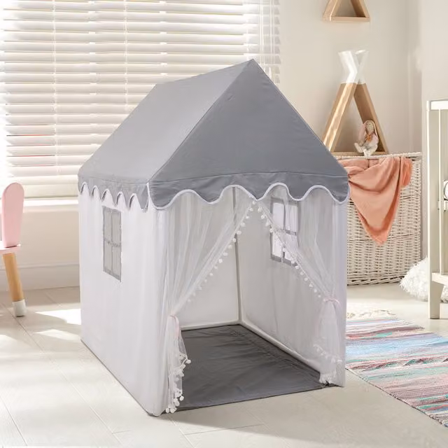 Livingandhome Cotton House Play Tent Kids Playhouse in Grey and White