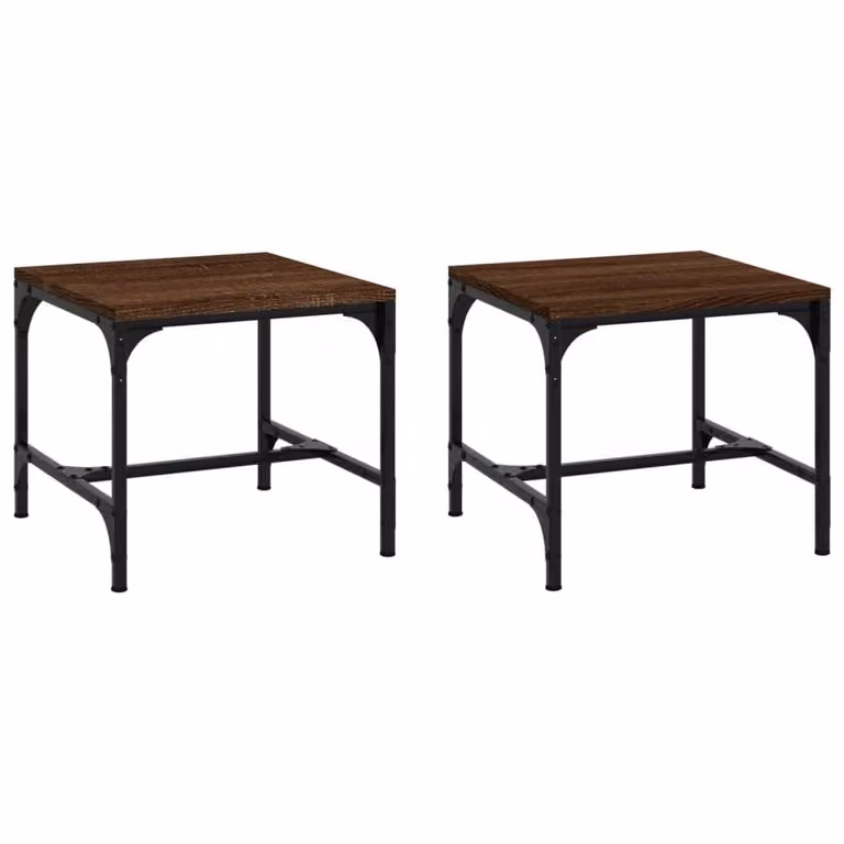 Berkfield Home Set of 2 Brown Oak Side Tables, W/D/H: 40 x 40 x 35 cm