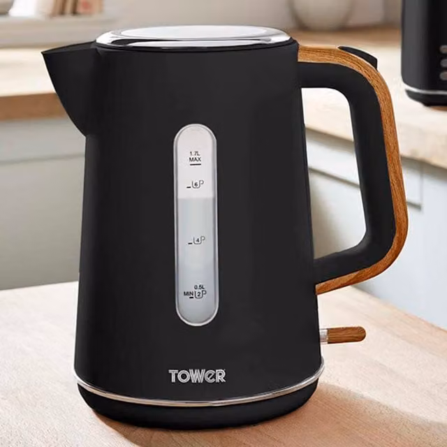 Tower Scandi 3kW Rapid Boil Kettle, 1.7 l, Black