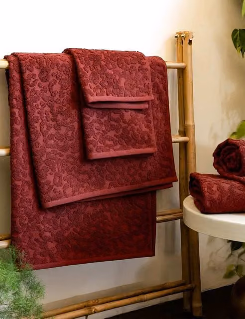 Rockett St George Red Leopard Jacquard Cotton Towel with Hanging Loop