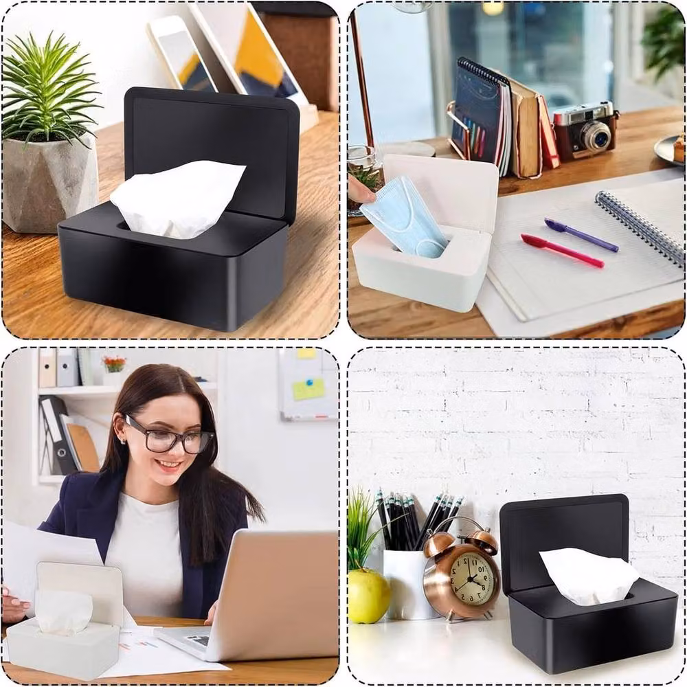 FLAVORA Black Plastic Wet Wipes Dispenser Box with Lid – 5