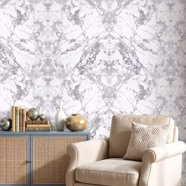 Lifeideas Abstract Modern 3D Embossed Non-Woven Pearlescent Wallpaper Roll - Grey