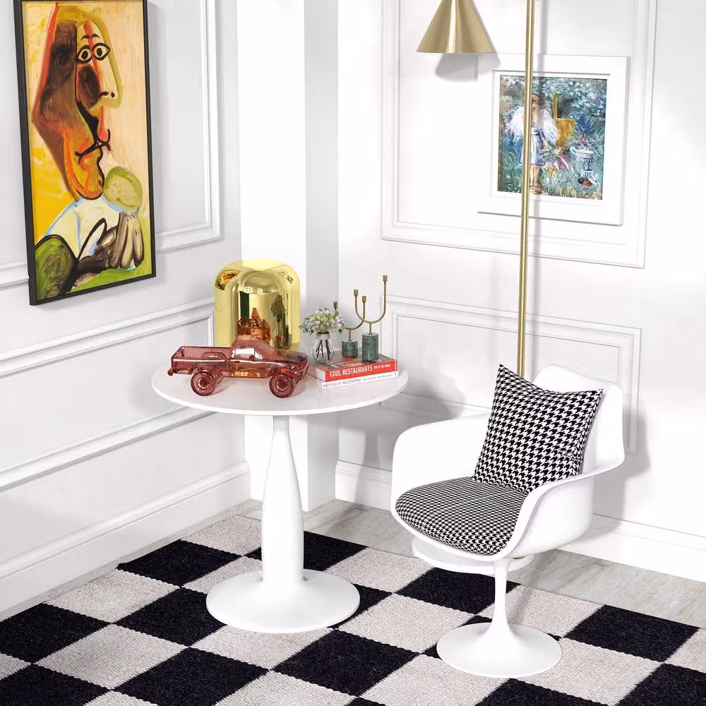 STILVORA Modern Round 2-Seater Dining Table in White with Metal Base – 7