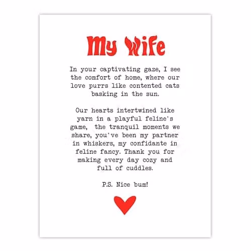 Artery8 Love Poem Cat Lover Romantic Poetry Wall Art Poster Print on White Thick Paper, W: 45.72 cm, H: 60.96 cm – 1