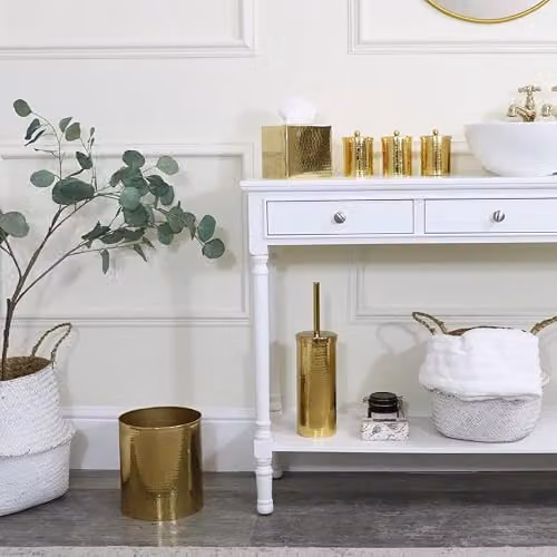 Melody Maison Metal Hammered Gold Storage Waste Bin – 3