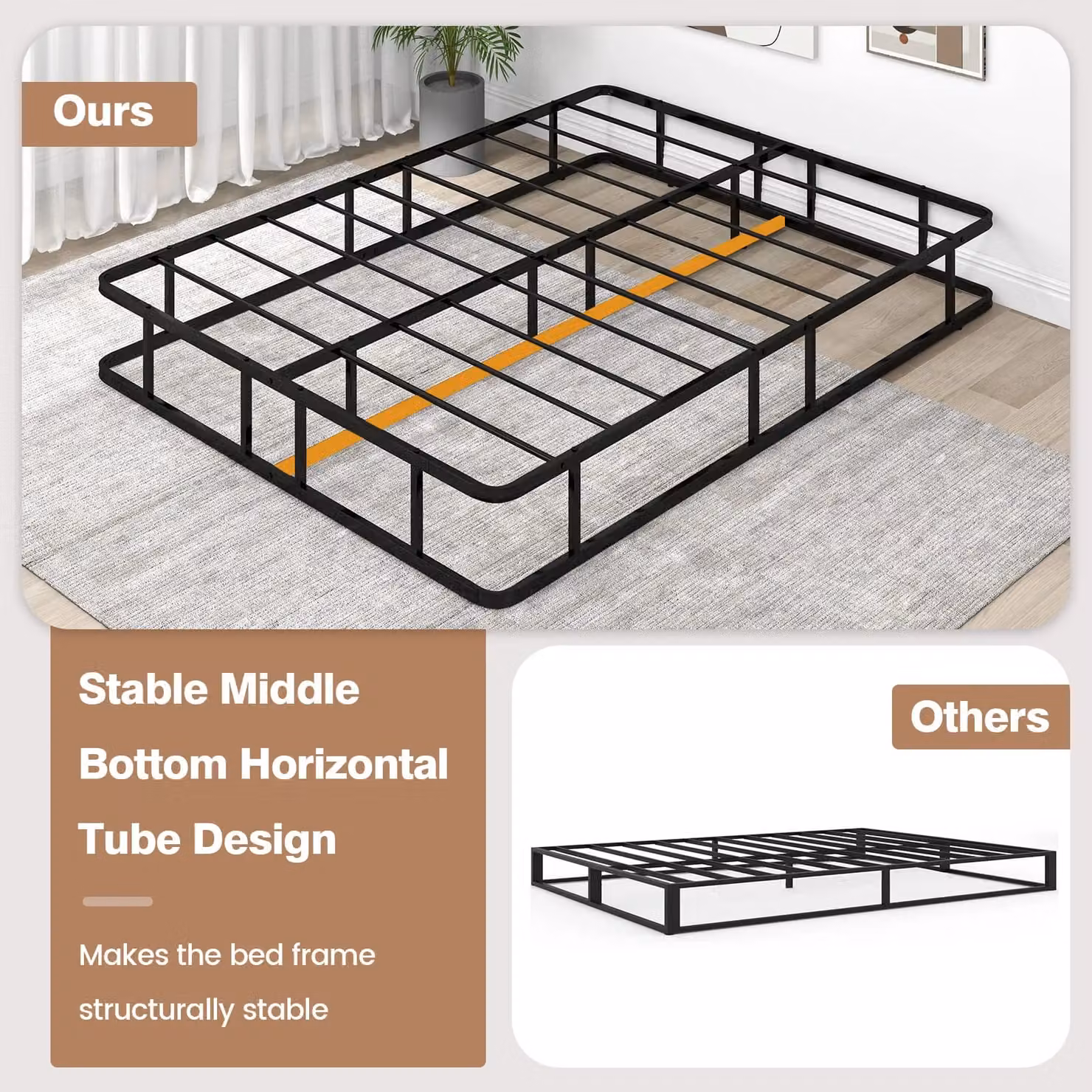 Gymax King Size Metal Platform Bed Frame and Mattress Foundation in Black, W/D/H: 180 x 200 cm – 5