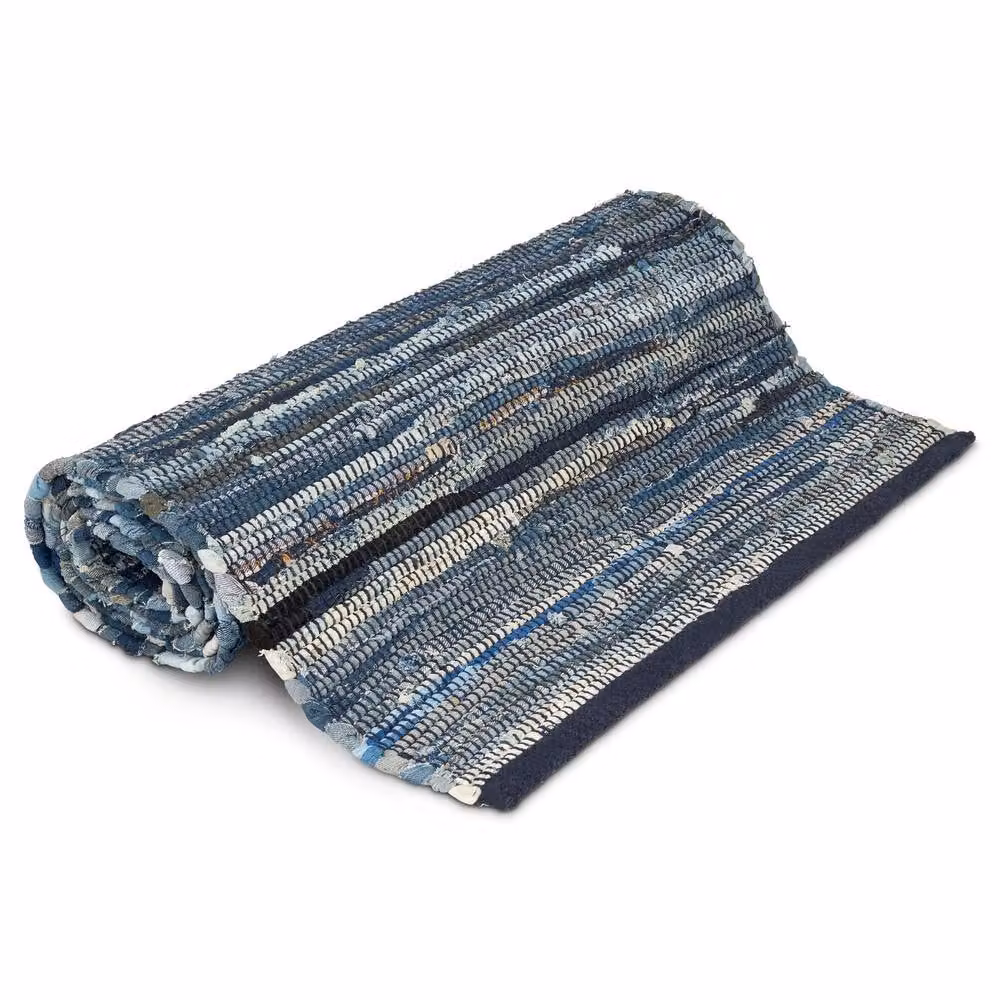 Bravich LTD Handwoven Cotton Chindi Rag Area Rug, Reversible Flat Weave in Blue, W: 120 cm, L: 180 cm – 2