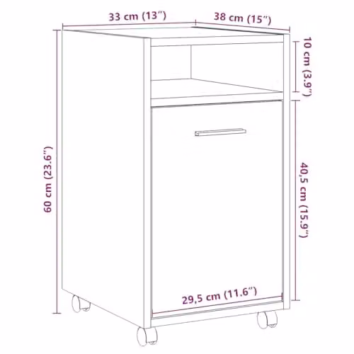 vidaXL Modern Freestanding Cabinet with Castors in Old Wood Brown, W/D/H: 33 x 38 x 60 cm – 3