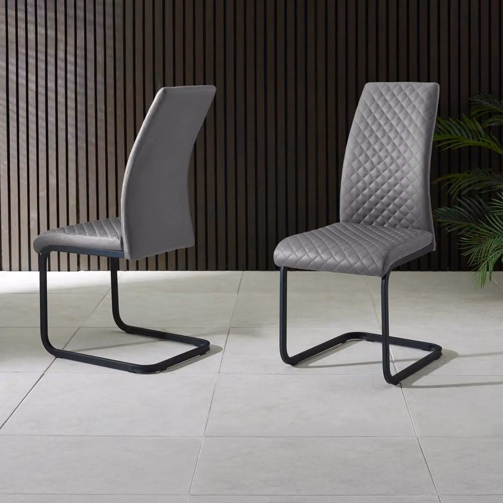 Cheshire Windsor Set of 4 Grey Synthetic Leather Upholstered Cantilever Dining Chairs with Black Metal Base – 3