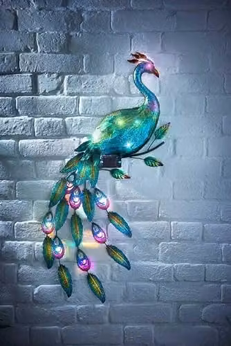 SPOT ON DEALZ Solar Powered Multicolour LED Peacock Metal Wall Art for Garden and Balcony Decor – 3