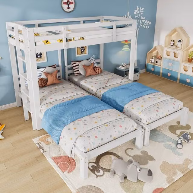 BTM Triple Sleeper Bunk Bed Frame in White Solid Pine Wood, W/D/H: 198 x 90 x 162.5 cm – 1