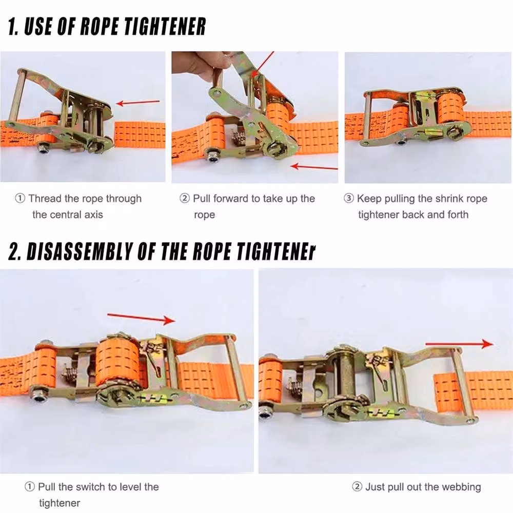 Nordara 4-Piece Heavy Duty Ratchet Tie Down Straps, 3T Lashing for Lorry, Multicolour, W: 5 cm, L: 6 m – 2