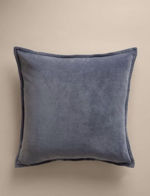 M&S Pure Cotton Velvet Square Cushion Cover in Blue