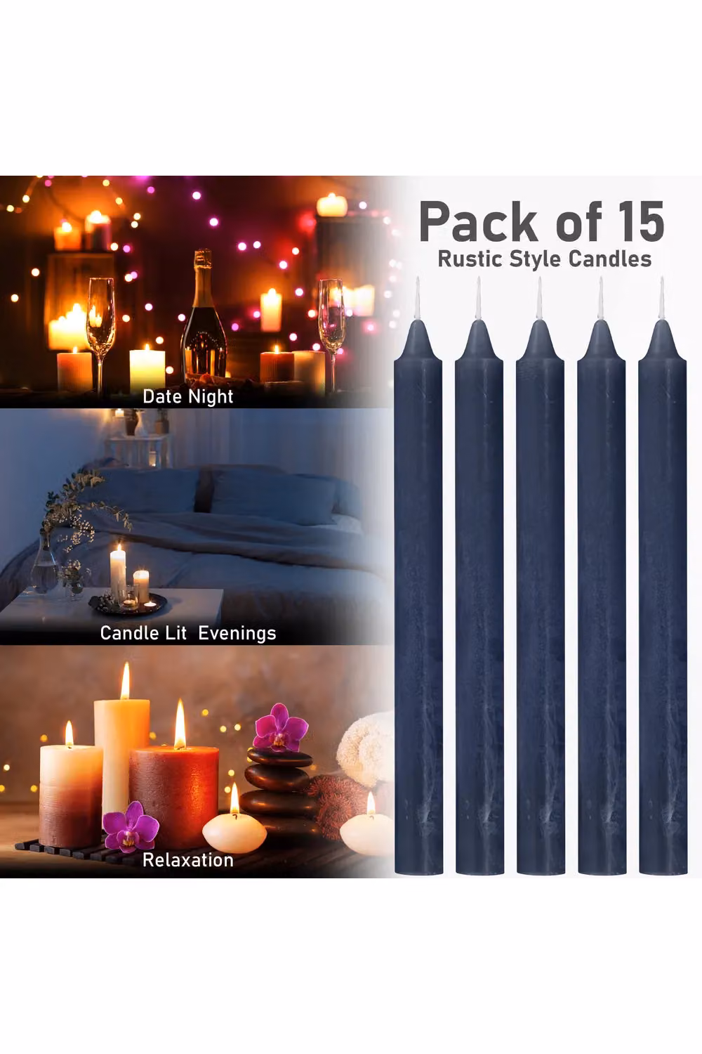 Deco Express Set of 15 Blue Rustic Tapered Wax Candles – 10