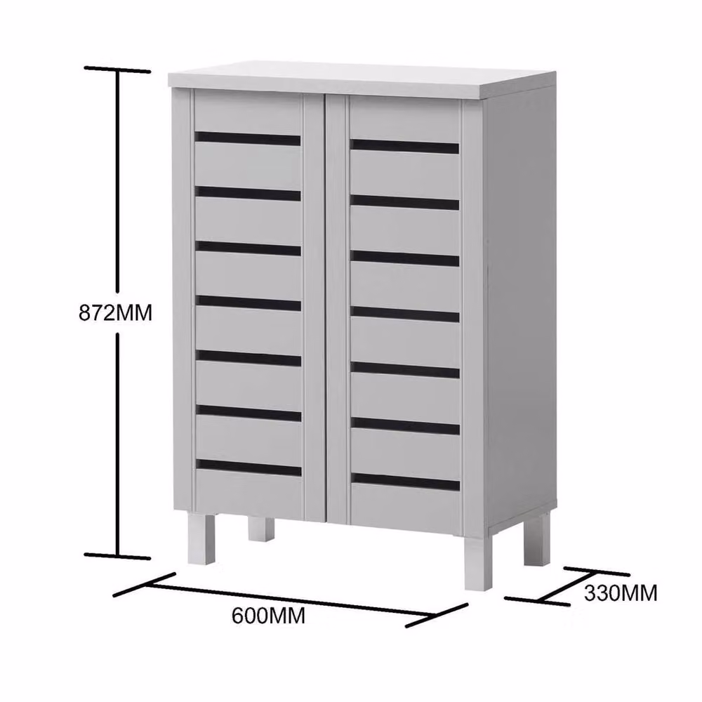 KORVIXA Light Grey 2-Door Wooden Shoe Cabinet with Internal Shelves, W: 100 cm, H: 87.2 cm, D: 33 cm – 2