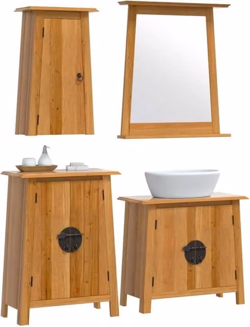 Berkfield Home Beautiful 4 Piece Solid Wood Pine Bathroom Furniture Set in Brown