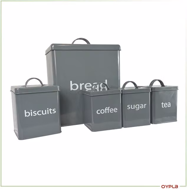 Oypla 5 Piece Airtight Metal Kitchen Canister Set in Grey and Black – 4