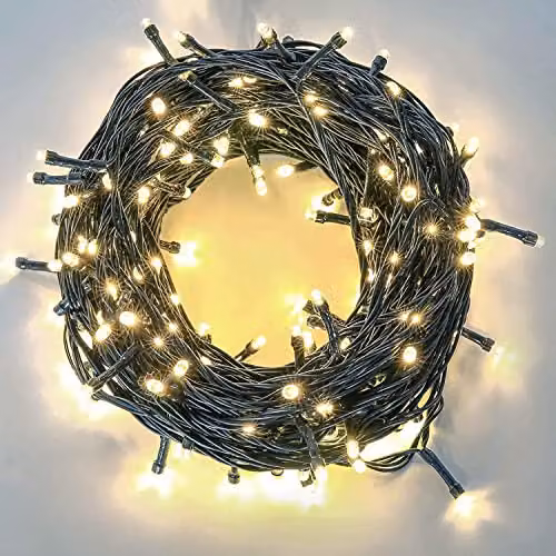 Shatchi 200 LED Warm White Fairy String Lights with Green Cable and Auto Timer – 4