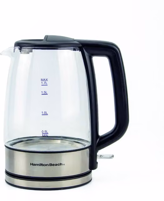 Hamilton Beach 1.7 l Illuminating Glass Kettle in Silver, Blue and Transparent