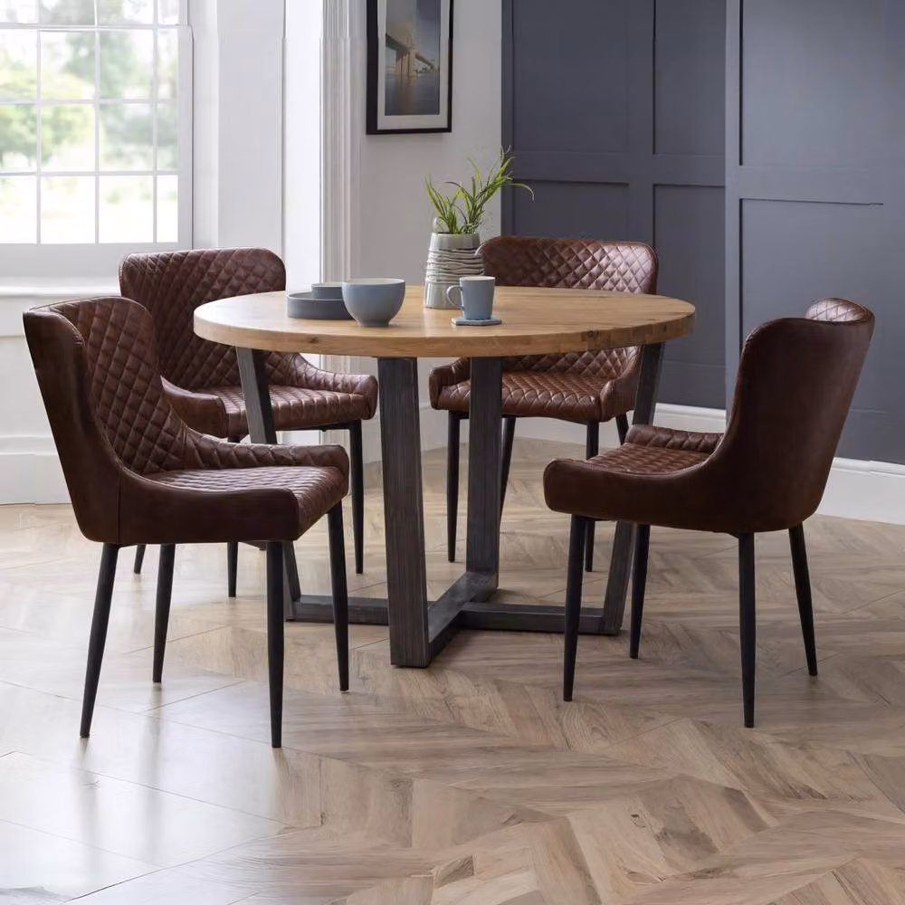 Cheshire Cromwell Set of 2 Brown Faux Leather Modern Dining Chairs with Armrests – 5