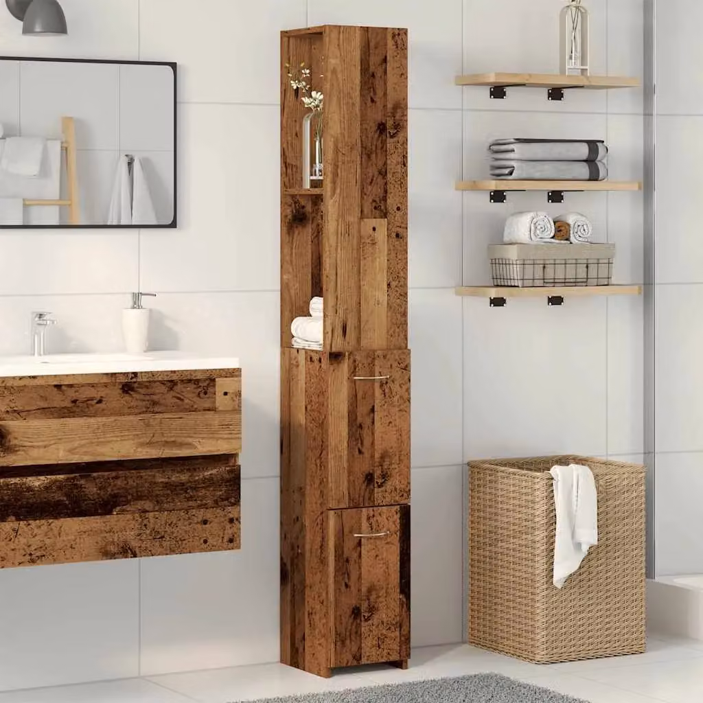 Berkfield Home Rustic Brown Bathroom Cabinet with Hinged Doors and Open Shelf, W/D/H: 25 x 25 x 170 cm – 3