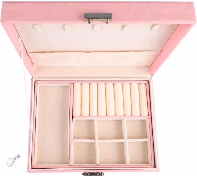 VOGREX Pink Leather Jewellery Organiser Tray for Rings and Earrings – 1