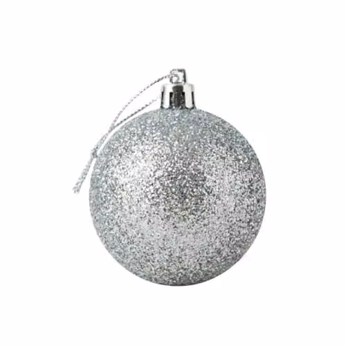 Shatchi Silver Glitter Christmas Bauble, 20 cm Round Hanging Ornament – 1