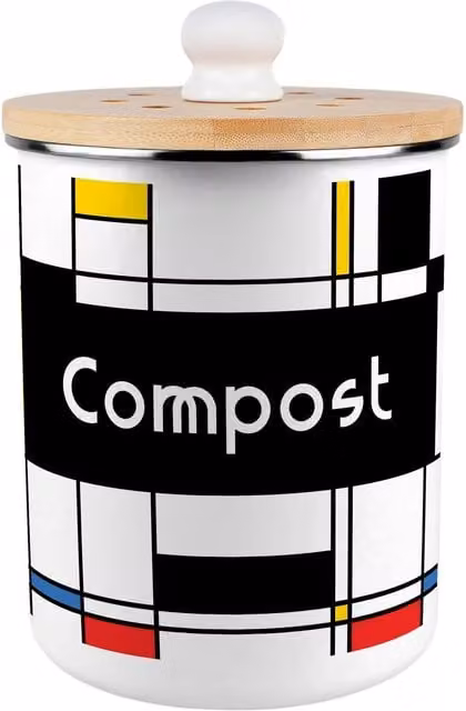 Purely Home Retro Art Deco Metal Compost Caddy with Flip Lid, 2L, Black and Multicolour