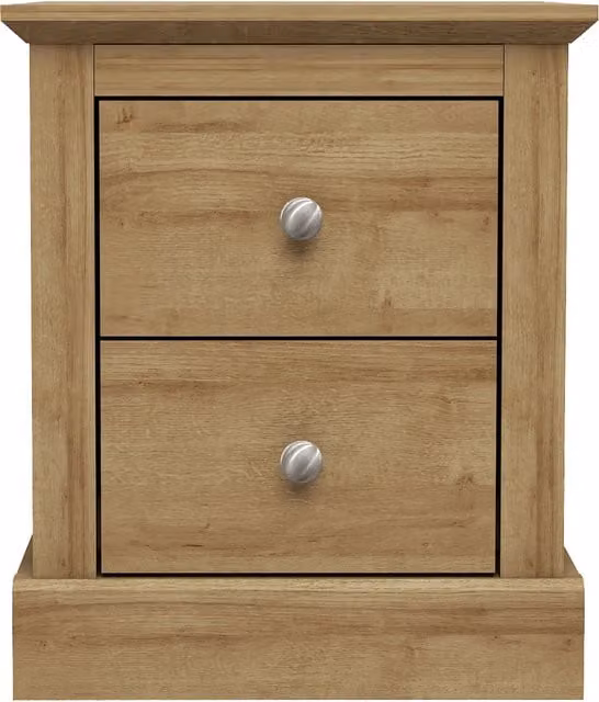 LPD Home Devon 2 Drawer Bedside Cabinet in Oak Brown