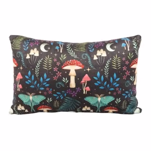 Something Different Wholesale Enchantment Cushion with Mystical Forest Mushrooms and Moonlit Moths Design in Black and Multicolour, W: 40 cm