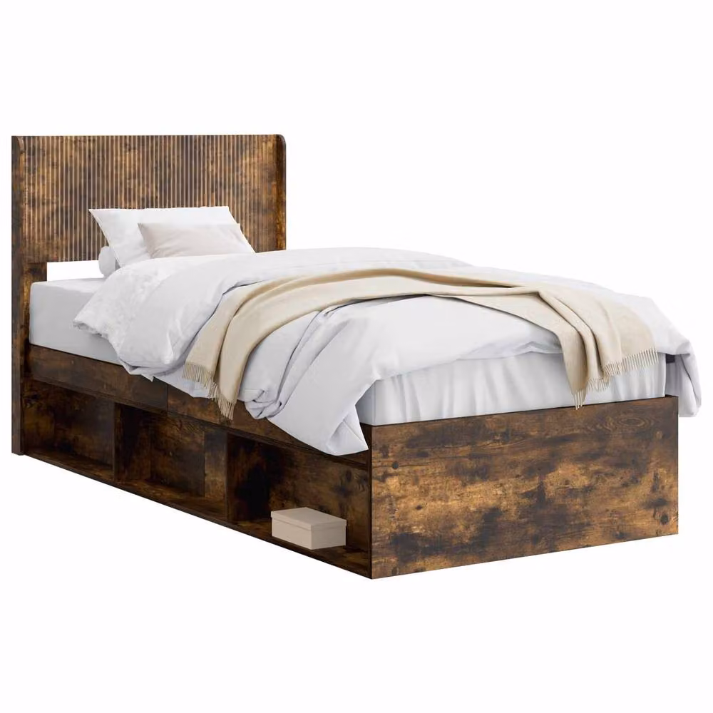 Berkfield Home Modern Bed Frame with Headboard and Side Compartment Storage, Smoked Oak, Brown, W: 100 cm, L: 200 cm – 2