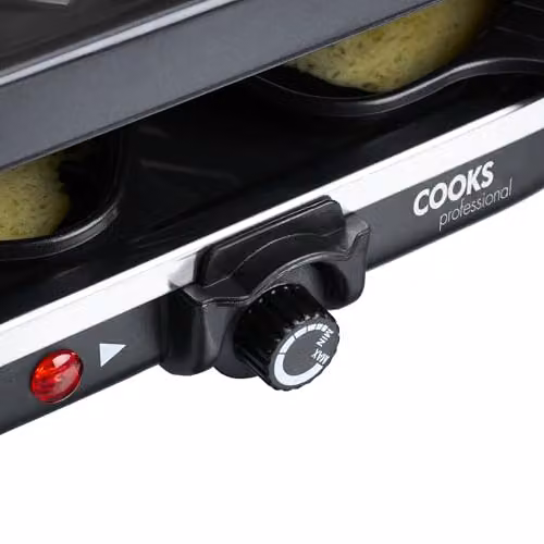 Cooks Professional 1200W Electric Raclette Grill in Black with Metal Plate, Non-Stick Coating and Adjustable Thermostat – 5
