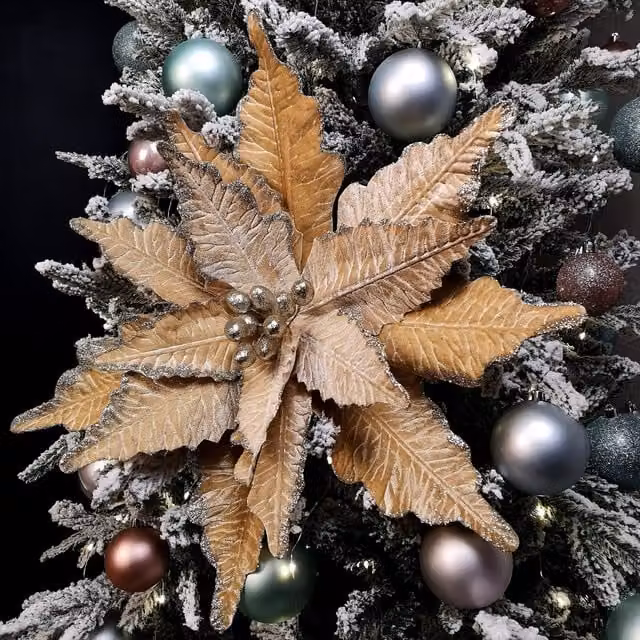 Samuel Alexander Gold Velvet Poinsettia Stem Christmas Decoration, 68 cm
